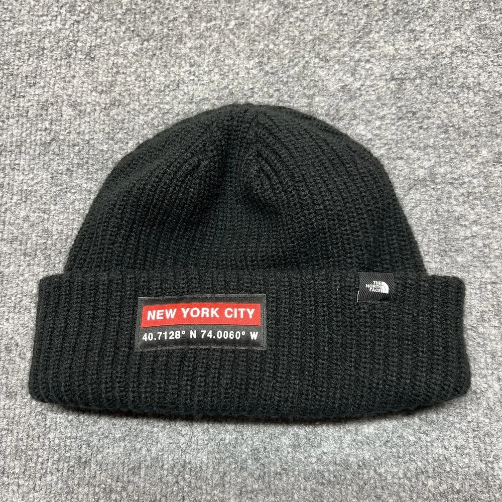 The North Face Beanie Unisex One Size Black NYC Patch Cuffed Knit Winter Outdoor